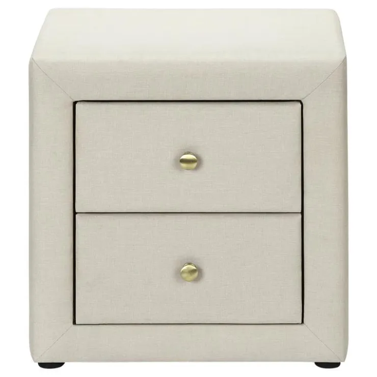 Monarch Nightstand - upholstered / 2 storage drawers - 21"h - linen-look - Beige Outlet