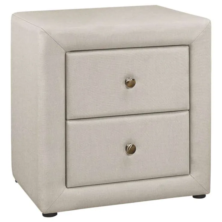 Monarch Nightstand - upholstered / 2 storage drawers - 21"h - linen-look - Beige Outlet