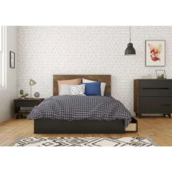 Nexera Nightstand, 1-Drawer, Truffle & Black - Black and Brown