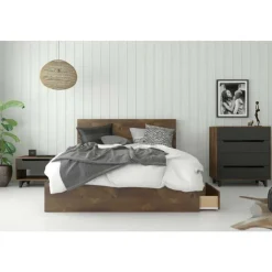 Nexera Nightstand, 1-Drawer, Truffle & Black - Black and Brown