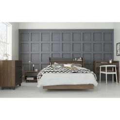 Nexera Nightstand, 1-Drawer, Walnut & Charcoal - Brown and Grey Outlet