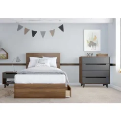 Nexera Nightstand, 1-Drawer, Walnut & Charcoal - Brown and Grey Outlet