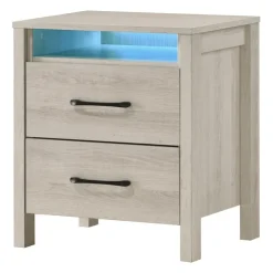 Nightstand with 2 Storage Drawers and LED Lighting Grey Best
