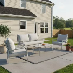 Outdoor Aluminum Conversation Set with Coffee Table - 4 pcs Beige New