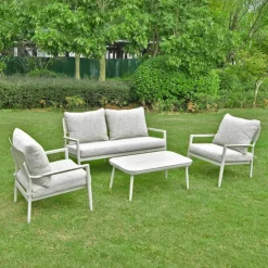 Outdoor Aluminum Conversation Set with Coffee Table - 4 pcs Beige New