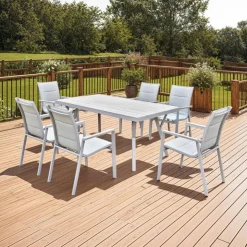 Outdoor Polywood and Aluminum Table with 6 Chairs BEIGE/GREY