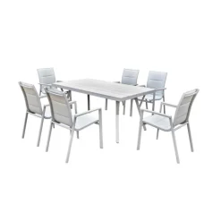 Outdoor Polywood and Aluminum Table with 6 Chairs BEIGE/GREY