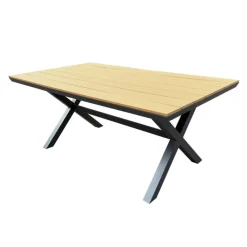 Outdoor Polywood and Aluminum Dining Table with Trestle Base Grey Outlet