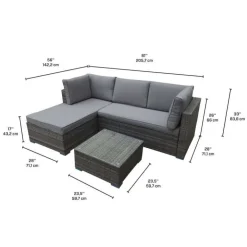 Outdoor Rattan Sectional with Coffee Table - 2 pcs Grey/Grey Clearance
