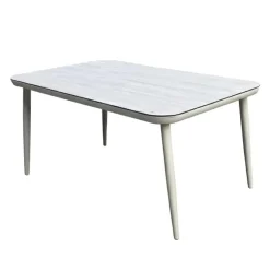 Outdoor Rectangular Aluminum Table with Tempered Glass Top Beige Outlet