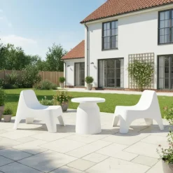 Outdoor Resin Conversation Set with 1 Accent Table and 2 Stackable Seats - White Best