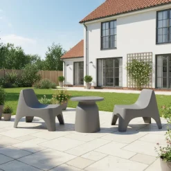 Outdoor Resin Conversation Set with 1 Accent Table and 2 Stackable Seats - Grey Outlet