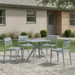 Outdoor Resin Dining Set with 1 Square Table and 4 Stackable Chairs - Grey Hot
