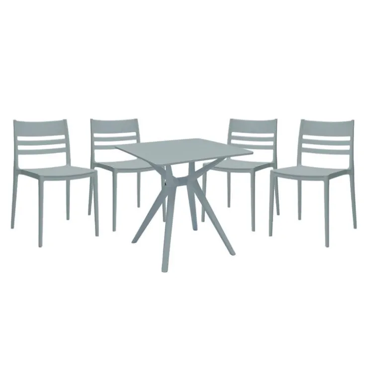 Outdoor Resin Dining Set with 1 Square Table and 4 Stackable Chairs - Grey Hot