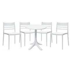 Outdoor Resin Dining Set with 1 Round Table and 4 Stackable Chairs - White Discount