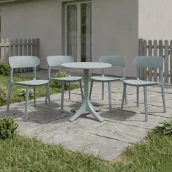 Outdoor Resin Dining Set with 1 Round Table and 4 Stackable Chairs - Grey Discount