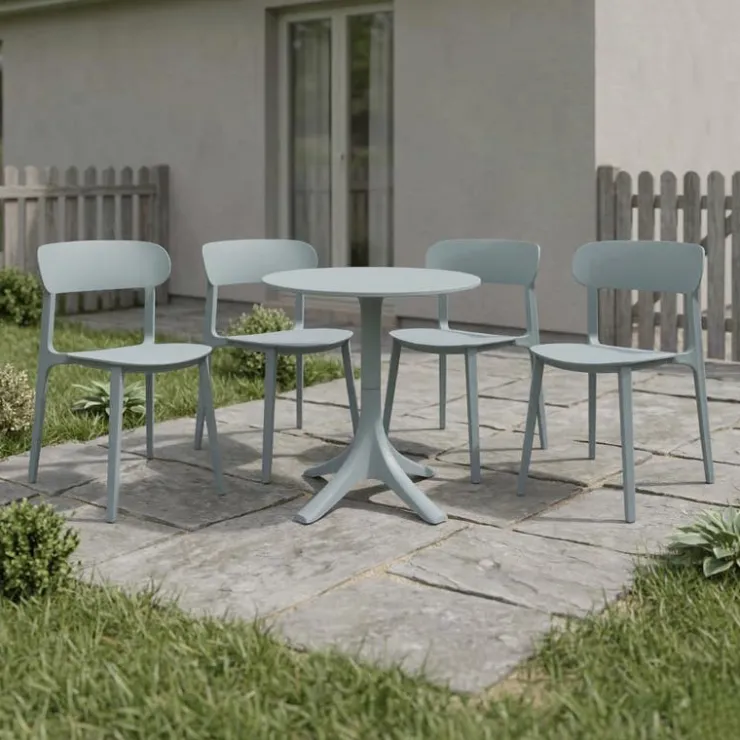 Outdoor Resin Dining Set with 1 Round Table and 4 Stackable Chairs - Grey Discount