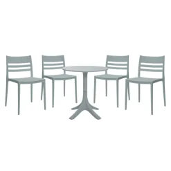 Outdoor Resin Dining Set with 1 Round Table and 4 Stackable Chairs - Grey Discount
