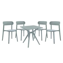Outdoor Resin Dining Set with 1 Square Table and 4 Stackable Chairs - Grey