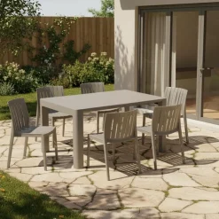 Outdoor Resin Rectangular Dining Table - Grey