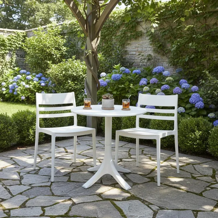 Outdoor Resin Stackable Chairs with Square Seat and Back (Set of 4) - White White 01 Hot