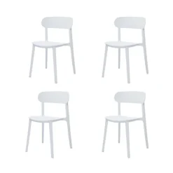 Outdoor Resin Stackable Chairs with Round Seat and Back (Set of 4) - White White 01 New
