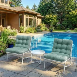 Outdoor Steel Conversation Set with Coffee Table - 3 pcs, Turquoise Beige Sale