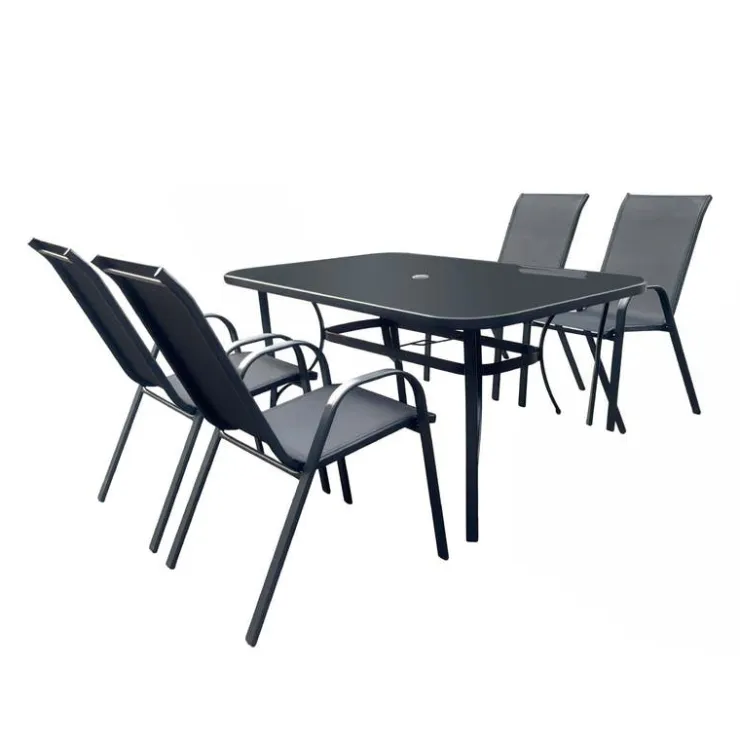 Outdoor Steel Rectangular Dining Table with 4 Chairs Black New