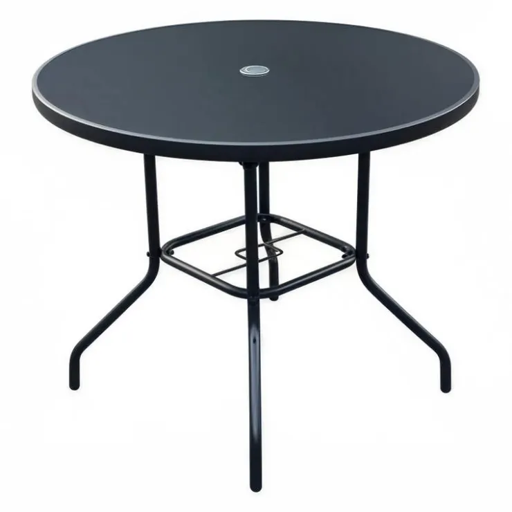 Outdoor Steel Round Dining Table Black Discount
