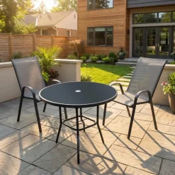 Outdoor Steel Round Dining Table Black Discount