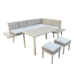 Outdoor Steel Sectional with Dining Table and 2 Stools Beige Discount