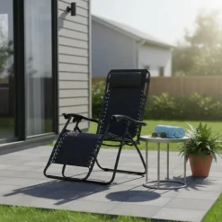 Outdoor Textilene Zero Gravity Folding Chair – Black Black frame/ Black fabric Hot