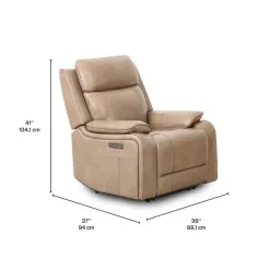 Power Leather Recliner with Adjustable Headrest - Taupe Mole Hot