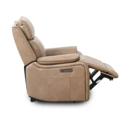 Power Leather Recliner with Adjustable Headrest - Taupe Mole Hot