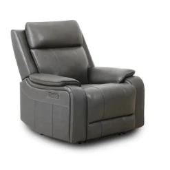 Power Leather Recliner with Adjustable Headrest - Grey Charocal grey Clearance