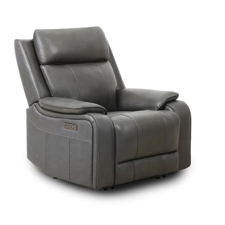 Power Leather Recliner with Adjustable Headrest - Grey Charocal grey Clearance