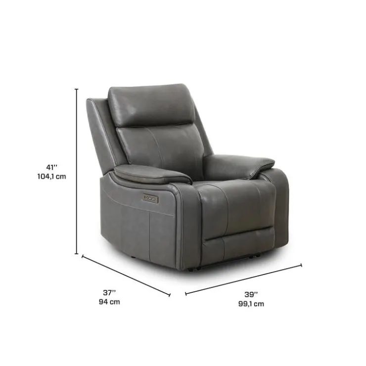 Power Leather Recliner with Adjustable Headrest - Grey Charocal grey Clearance