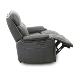 Power Leather Reclining Loveseat with Adjustable Headrests - Grey Charocal grey Clearance
