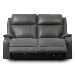 Power Leather Reclining Loveseat with Adjustable Headrests - Grey Charocal grey Clearance