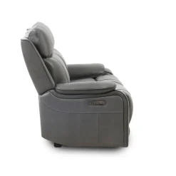 Power Leather Reclining Loveseat with Adjustable Headrests - Grey Charocal grey Clearance