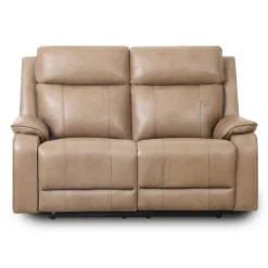 Power Leather Reclining Loveseat with Adjustable Headrests - Taupe Mole Best