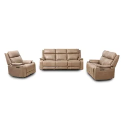 Power Leather Reclining Loveseat with Adjustable Headrests - Taupe Mole Best