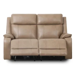 Power Leather Reclining Loveseat with Adjustable Headrests - Taupe Mole Best