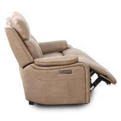 Power Leather Reclining Loveseat with Adjustable Headrests - Taupe Mole Best