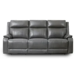 Power Leather Reclining Sofa with Adjustable Headrests - Grey Charocal grey Clearance