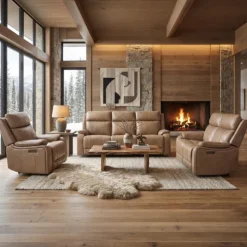 Power Leather Reclining Sofa with Adjustable Headrests - Taupe Mole Discount