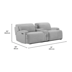 Power Modular Loveseat and Console with Built-In Audio System - 3 pcs Grey Outlet