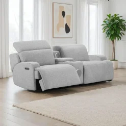 Power Modular Loveseat and Console with Built-In Audio System - 3 pcs Grey Outlet
