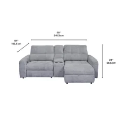 Power Modular Loveseat with Left-Side slider, Right-Side Chaise with Storage, and Console - 3 pcs Grey Best