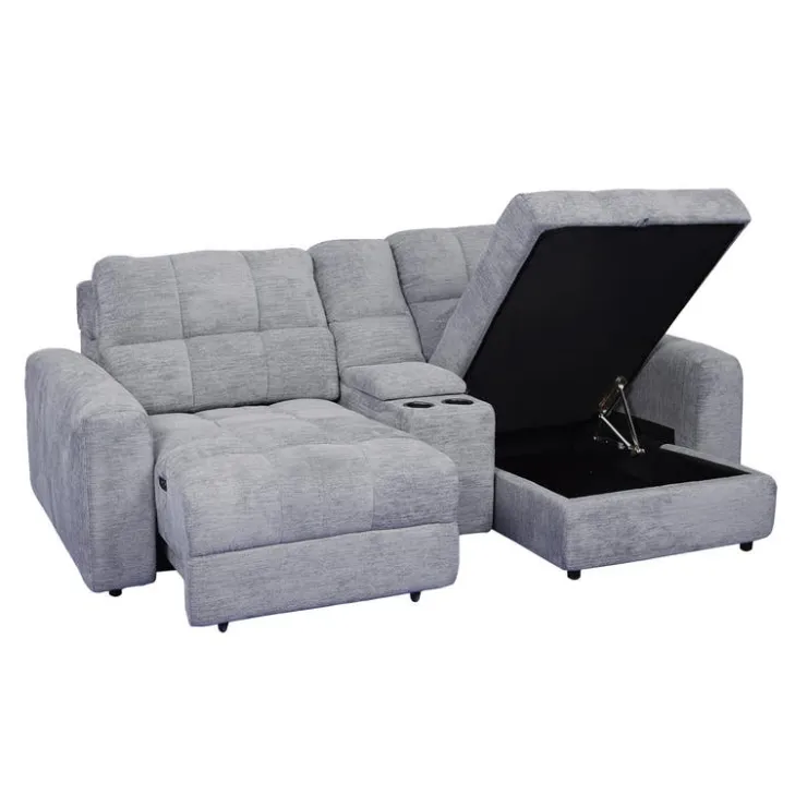 Power Modular Loveseat with Left-Side slider, Right-Side Chaise with Storage, and Console - 3 pcs Grey Best